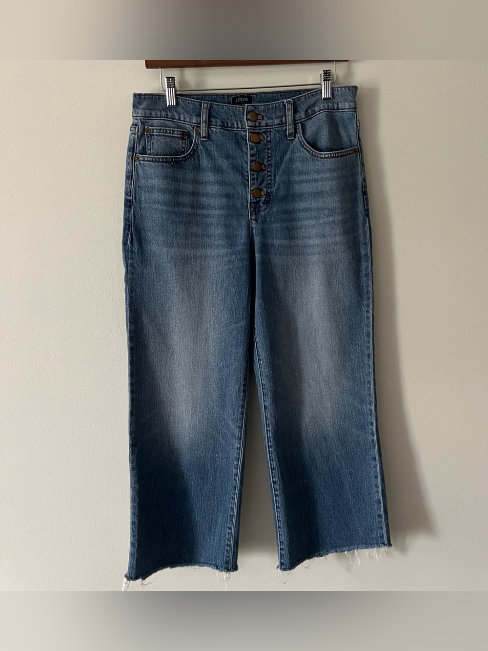 J.Crew Outlet High-Rise Exposed Button-Fly Cropped Wide Leg Jeans Faded Blue 29